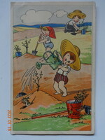 Old humorous graphic postcard: seedlings