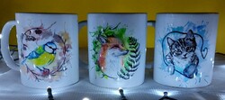 Several types of mugs with their own (animal) graphics