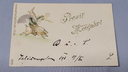 Antik képeslap, levelezőlap: 1898 Prosit Nevjahr! Malaccal, törpével