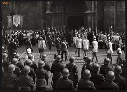 Larger size, photo art work by István Szendrő. Budapest, holy right procession, 1930s