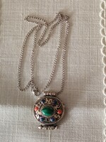 Silver or silver-plated, semi-precious stones - coral, malachite, lapis lazuli - pendant with chain for Mother's Day