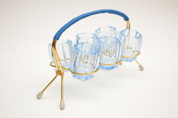 Mid century short drinking glass / retro / blue glass