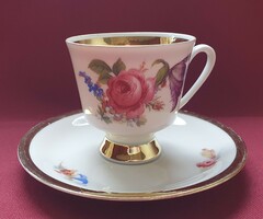 Johann seltmann vohenstrauss Bavarian German porcelain coffee cup and saucer set rose flower