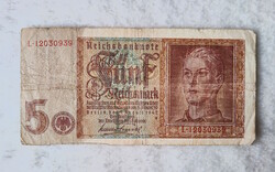 1942-es birodalmi 5 márka (F+) Német Harmadik Birodalom | 1 db bankjegy