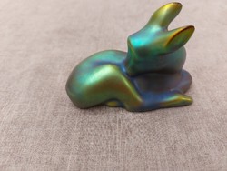 Zsolnay porcelain figurine, eosin-glazed deer