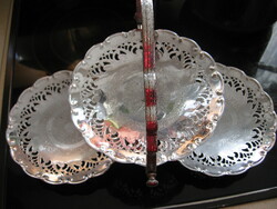 Retro 3-tray, collapsible lace-like openwork metal, cake, bonbon, fruit tray