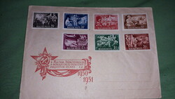 1950-51 Rákosi - era worker peasant stamp series on a contemporary envelope, postmarked according to the pictures