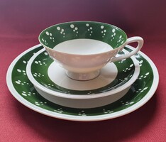 Lettin német porcelán kávés teás reggeliző szett csésze csészealj kistányér tányér pöttyös