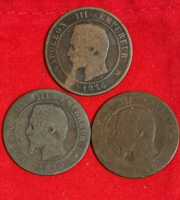 III.Napoleon császár (1852 - 1870) 3 db 5 Centimes  1856. (939)