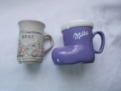 Christmas patterned tea cup, boot-shaped glass 2 pcs