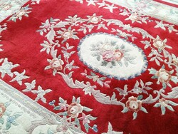 Chinese aubusson pattern pink hand-knotted thick stuffed wool rug. Rarity