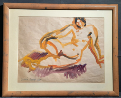 Juhász Erika: Akt, 1990 (tempera, 40x50 cm) - színes akt, modern, kortárs