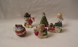 Ceramic Christmas ornament, sphere, snowman, teddy bear, pine tree Christmas tree ornament, golden pine ornament 6 pcs