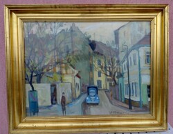 Pécsi utca, KAMARÁS KLÁRA kortárs festőművész alkotása keretezve, Impresszionista műtárgy