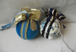 Textile, handcrafted Christmas ornament, Christmas tree ornament sphere with gold thread 2pcs