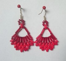 String red pearl earrings