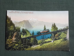 Képeslap, Postkarte,Svájc,Rigibahn Schnurtobelbrücke mit Bürgenstock ,hegyi drót vasút ,gőzmozdony