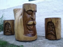 Log carved coffee table set (work of folk woodcarver Zoltán the Carver)