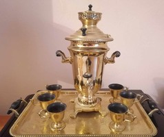 Miniature copper samovar set with tray