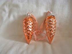 Old glass Christmas tree decorations - 2 pcs of lamétte, snowy pine cones!