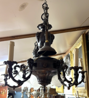 5 arm restored antique bronze chandelier