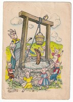 M:03 greeting antique postcard story-advertisement, postal clean (the wolf and the seven goat kids)