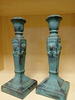 Pair of lion blue ceramic candle holders