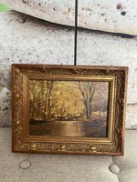 Imre Szanthoffer oil - wooden autumn landscape painting in a gilded frame a64