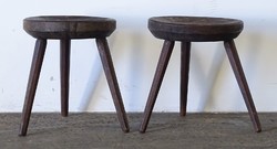 1Q144 antique carved three-legged chair pair milking stool pair