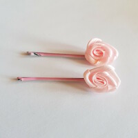 New, 2 pcs pink satin rosy hair clip, hair pin, hair ornament