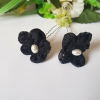 New, custom-made, beaded, black lace flower hairpin, hair ornament