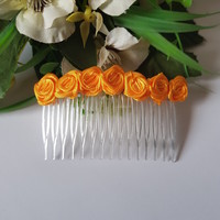 New, orange colored satin rose hair comb, hair ornament