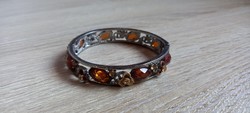 Orange stone and enameled metal bracelet