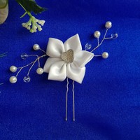 New, custom-made, white beaded, floral bridal hairpin, wire hair ornament