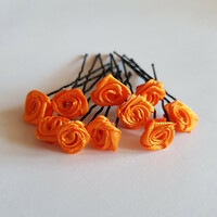 New, orange-colored satin rose hairpin, hair ornament