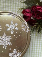 Old Christmas cookie metal box with snowflakes
