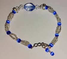 Unique, white and blue, handmade pearl bracelet