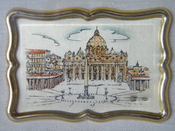 Ezüst (925) lemezre nyomott kis falikép Róma Szent Péter tér