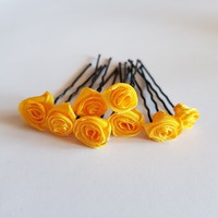 New, sunny yellow satin rose hairpin, hair ornament