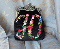 Bag with embroidery. Silk ribbon embroidery.