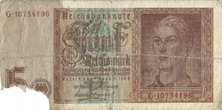 5 reichsmark horogkereszte 1942 Németország 2. sarok hiány