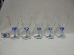 Five old, pale blue glass goblets and glasses - together
