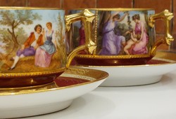 Romantic scenic Altwien, antique viable porcelain teacups