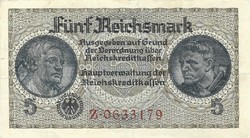 5 reichsmark horogkereszte 1939-45 Németország 7 jegyű sorszám 3.