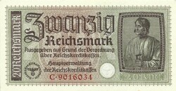20 Reichsmark swastika 1939-45 Germany 3. Aunc