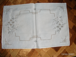 Antique, embroidered, azure blue tablecloth, unused, size. 40 X 27 cm delivery