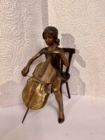 László Kutas, girl with a cello, bronze 17x11x11