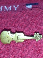 Vintage very old retro women's badge pin brooch copper violin from the 1940s-50s