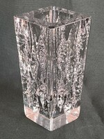 Square pressed designer glass vase 16 cm jg sign. (U0006)
