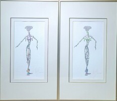 Contemporary watercolors in a pair - vigi s. With a sign or vigis - 2006